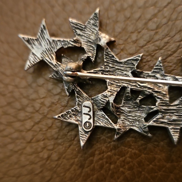 Vintage JJ Jonette Shooting Stars Pewter Brooch Pin - Picture 5 of 5